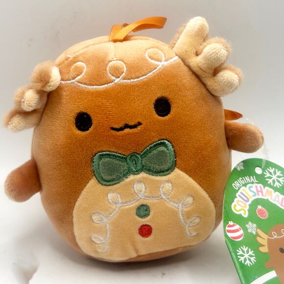 Squishmallows Ornament Den the Gingerbread Axolotl 4-Inch Plush Ornament NWT - Picture 2 of 5